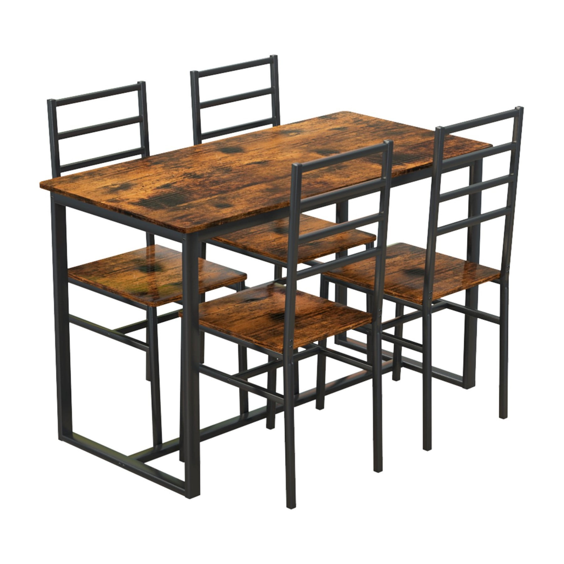 Leumius Dining Table Set for 4,Modern Wooden Kitchen Table, Square Dinette Set for Kitchen Dining Room,Dark Walnut 01