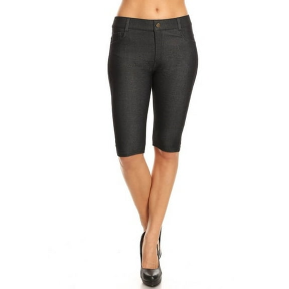 COUVER Women Ultra Stretchy Classic 5 Pocket Jeggings Bermuda Shorts Black S