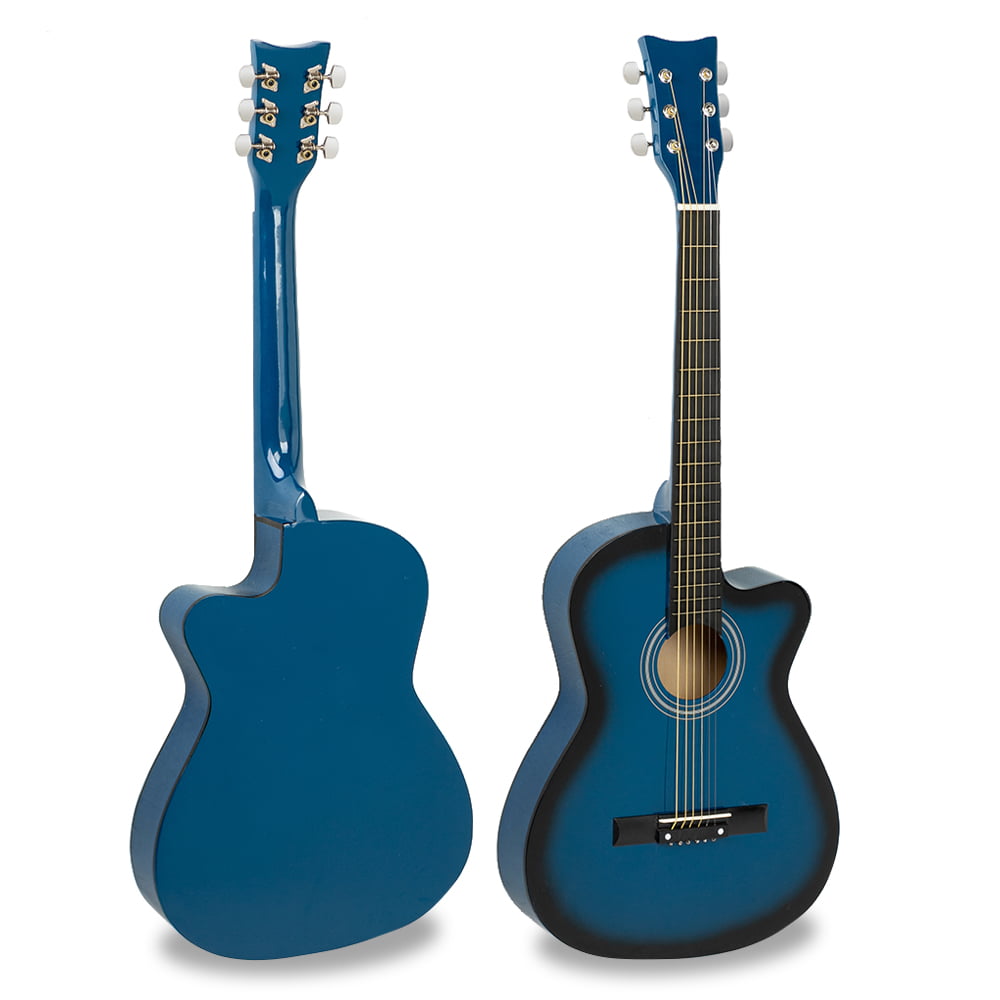 38 Inch Beginner Cutaway Acoustic Guitars with Guitar Plectrum & Guitar String Blue 