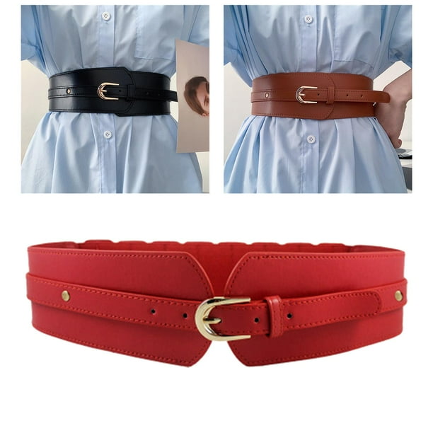Cinturón elástico ancho europeo para mujer, decorativo con hebilla