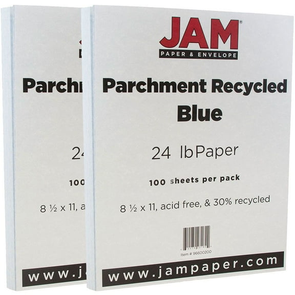 JAM Paper Parchment, 8 1/2 x 11, Blue Parchment, 24lb, 2 packs of 100