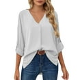 thumbnail image 2 of Clothing T Shirts for Women Women's Solid V Neck Long Sleeve Casual Fashion Chiffon Shirt Top Summer Tops for Women 2025 Womens Blouses, 2 of 5