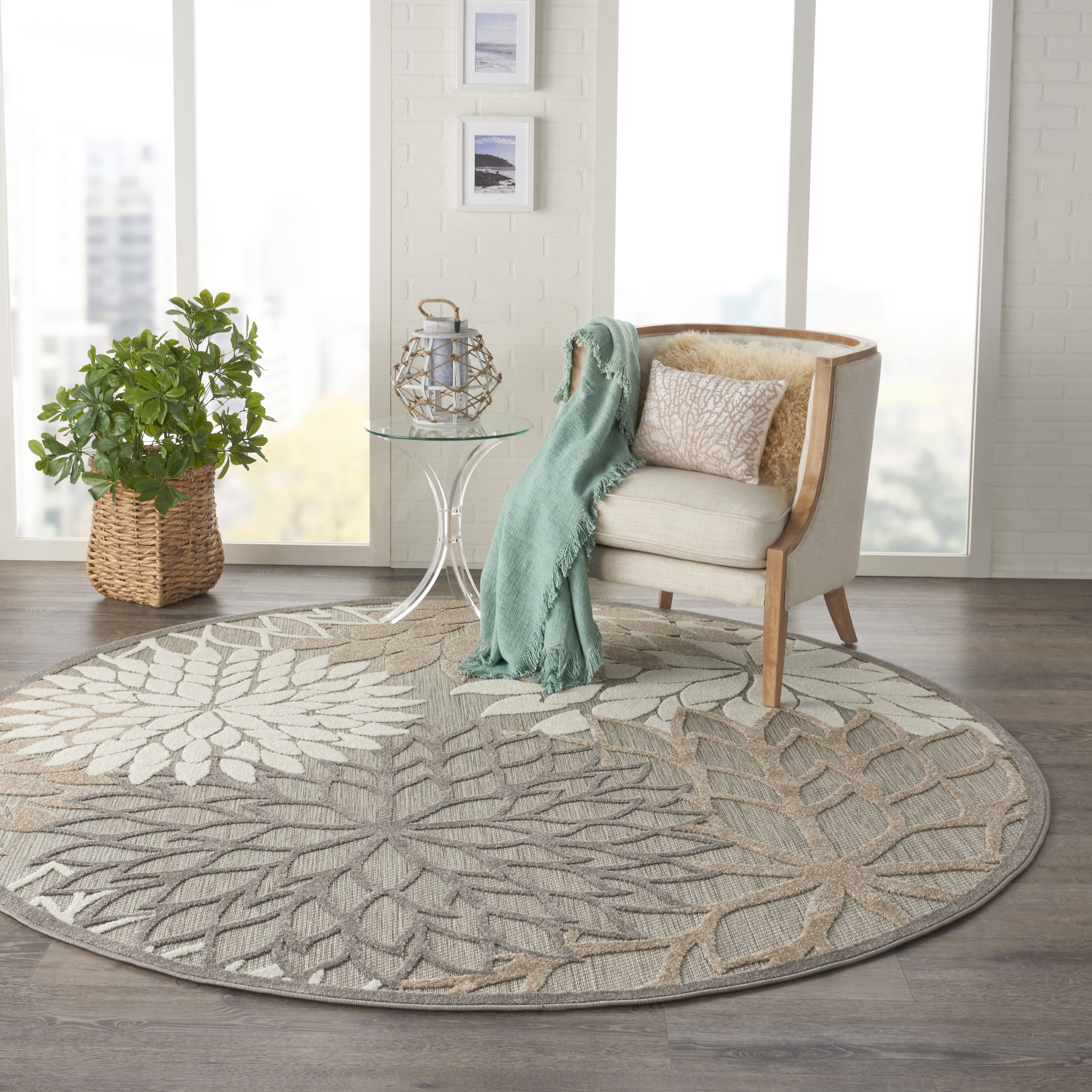 Nourison Aloha Floral Contemporary Natural Indoor/outdoor Area Rug