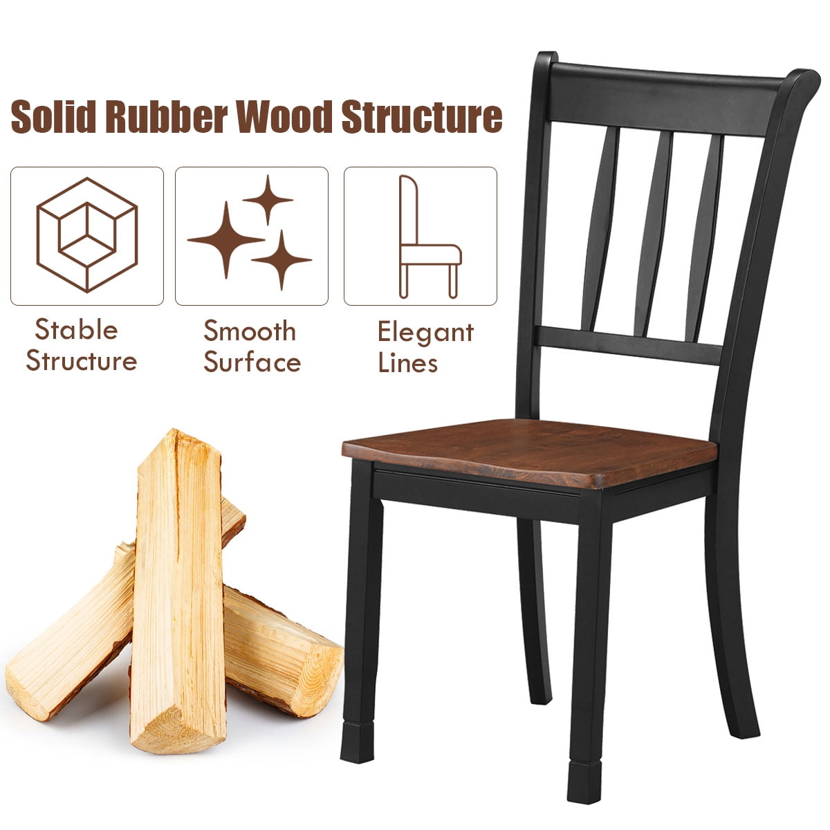 Costway Set of 2 Wood Dining Chair High Back Kitchen Whitesburg Side Chair Black
