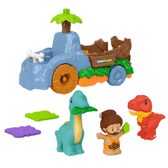 Fisher-Price Little People Dino Wobble Truck, 6-Piece Dinosaur Toy Set for Toddlers