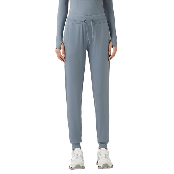 Pantalones de Yoga de Cintura Alta para Mujer con Puños Ajustables con Cordón y Bolsillos, Ideales para Correr o Hacer Ejercicio. Azul Belga M