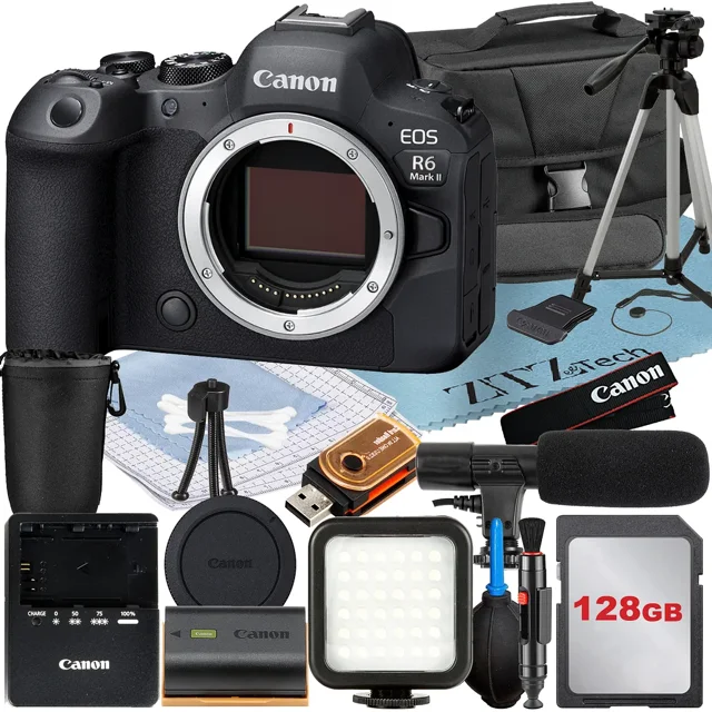 Canon EOS R6 Mark II Appareil Photo Sans Miroir (Boîtier) avec Carte Mémoire 128 Go + Étui + Flash LED + Ensemble d'Accessoires ZeeTech