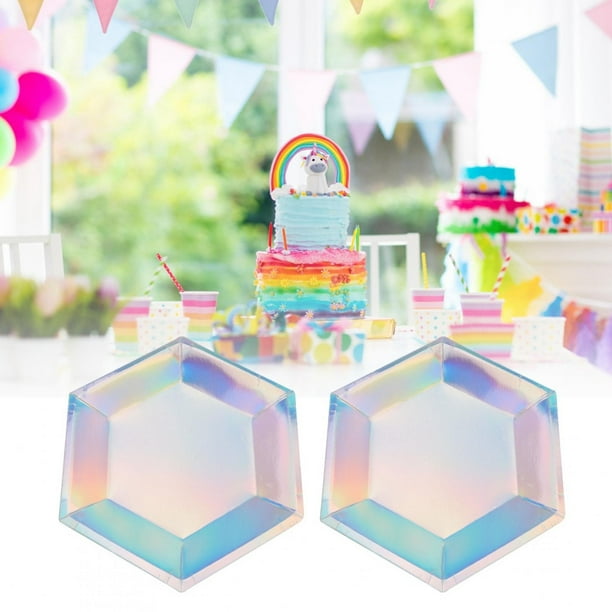 Bokon 100 Platos Desechables De Papel Iridiscentes, Platos Holográficos De Postre De 7 Y 9 Pulgadas, Suministros Redondos Para Cumpleaños, Bodas, Celebraciones, Pícnic, Fiestas (iridiscentes