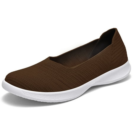 

POEMLADY Women s Shoes Casual Loafers Slip on Flat Ballet Comfortable Breathable Shoes Dark Brown US7.5