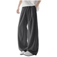 thumbnail image 2 of Ceisia Men's All-Season Solid Color Wide Gift Leg Pants Ice Silk Drape Fabric Elastic Waist Drawstring Pockets for Outdoor Casua l Daily, 2 of 8