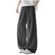 thumbnail image 2 of Ceisia Men's All-Season Solid Color Wide Gift Leg Pants Ice Silk Drape Fabric Elastic Waist Drawstring Pockets for Outdoor Casua l Daily, 2 of 8