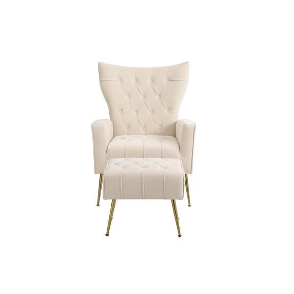 Modern Accent Chair with Ottoman, Comfy Armchair for Living Room, Bedroom, Apartment, Office (Beige)