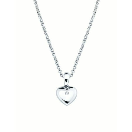 - 925 Sterling Silver Diamond Accent Heart Shaped Pendant w/ Chain for Girls