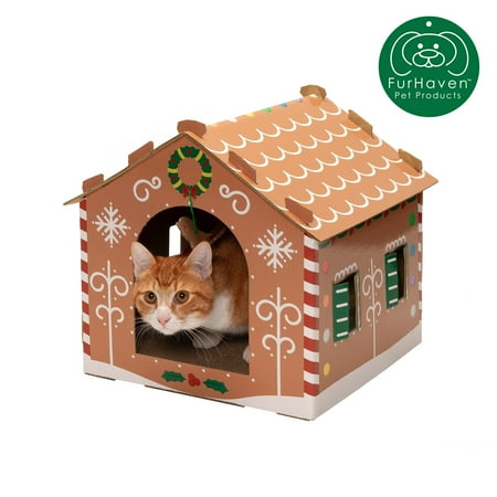 FurHaven Pet Products Gingerbread House Corrugated Cat Scratcher with Catnip