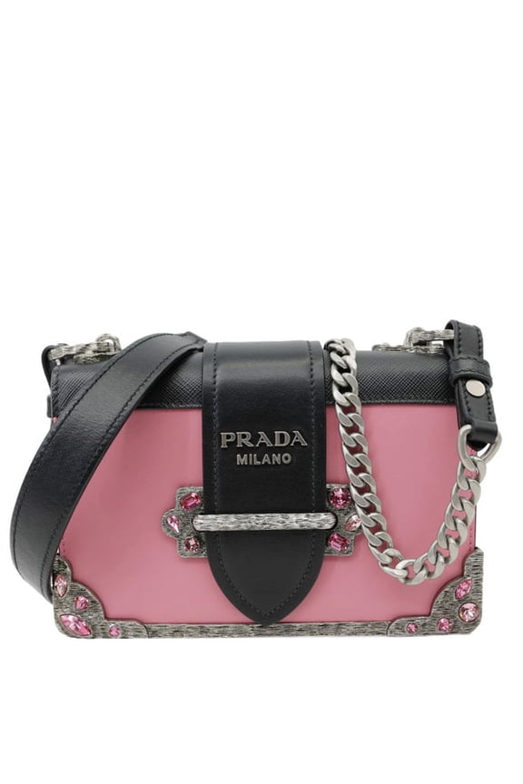 Pre-Owned Prada Cahier City Small Calf Saffiano Leather Chain Crossbody Bag Pink