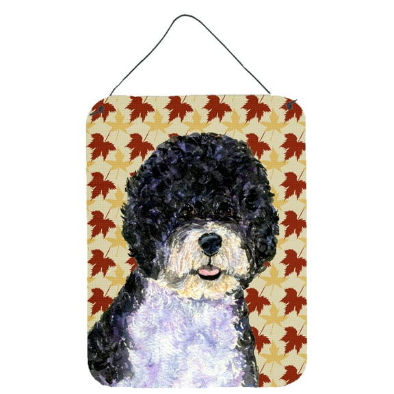 Portuguese Water Dog Fall Leaves Portrait Wall or Door Hanging Prints