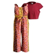 Angle View: Youngland Cap Sleeve Knit Jacket With Jumpsuit (Big Girls)