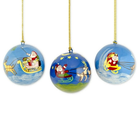 3 quot set of 3 santa sleigh and reindeer wooden ball 3 quot set of 3 santa sleigh and reindeer wooden ball