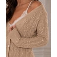 thumbnail image 6 of CHICME Cardigan Sweaters for Women Sparkle Rhinestone Cable Knit V-Neck Long Sleeve Button Down Lightweight Fall Sweater Khaki-M, 6 of 9
