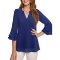 thumbnail image 4 of Weaedear 3/4 Sleeve Tops for Women Dressy Casual V Neck Chiffon Blouse Work Shirts, 4 of 7