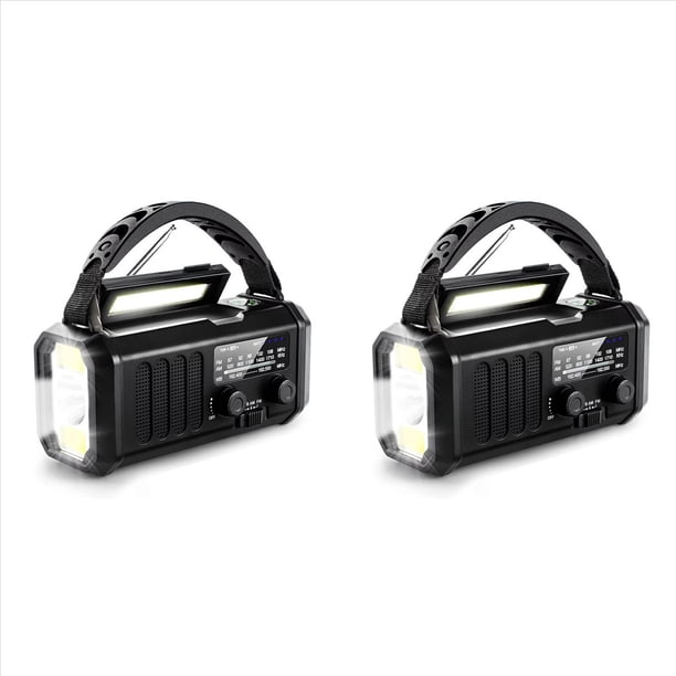 2X Radio Meteorológica de Emergencia FM/AM/, Radio Portátil con Manivela, Linterna, Energía Solar de 10000 MAh para Acampar Al Aire Libre