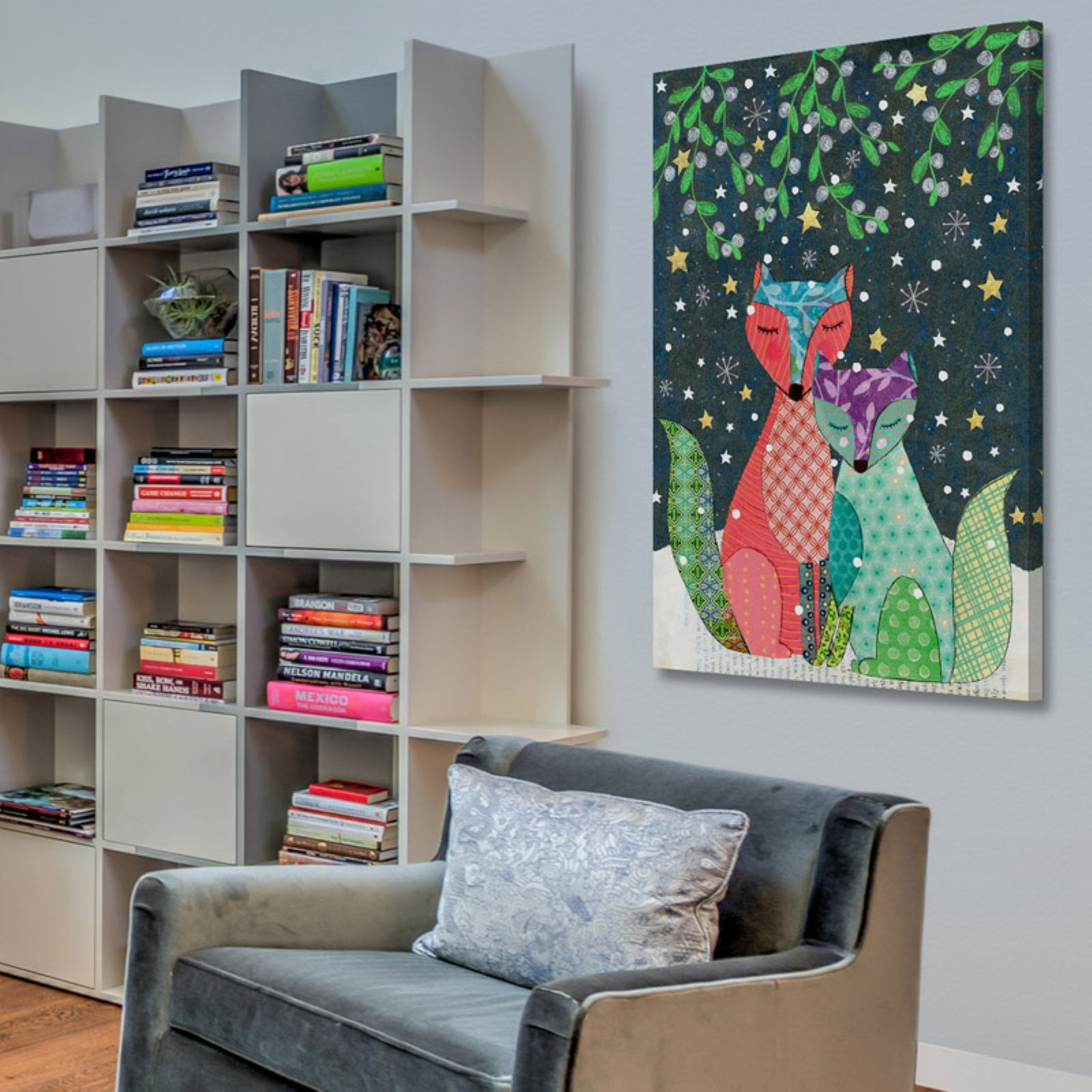 Marmont Hill "Winter Foxes" by Sascalia Painting Print on Wrapped Canvas