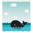thumbnail image 3 of Ambesonne Nature Shower Curtain, Whale in Wavy Ocean, 69"Wx70"L, Black and Blue, 3 of 5