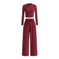 thumbnail image 1 of Conjunto de 2 Piezas para Mujer PRETTYGARDEN Top Corto de Manga Larga y Pantalones Anchos, 1 of 8