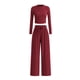 thumbnail image 1 of Conjunto de 2 Piezas PRETTYGARDEN Top Corto de Manga Larga y Pantalones Anchos Rojo Vino Talla S, 1 of 8