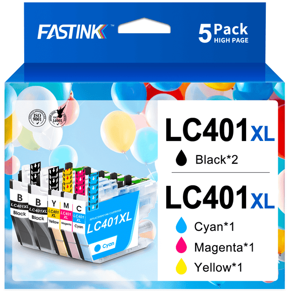 LC401 for Brother LC401XL for Brother Ink Cartridges LC401  for Brother MFC-J1010DW MFC-J1012DW MFC-J1170DW Printer(2Black Cyan Magenta Yellow)