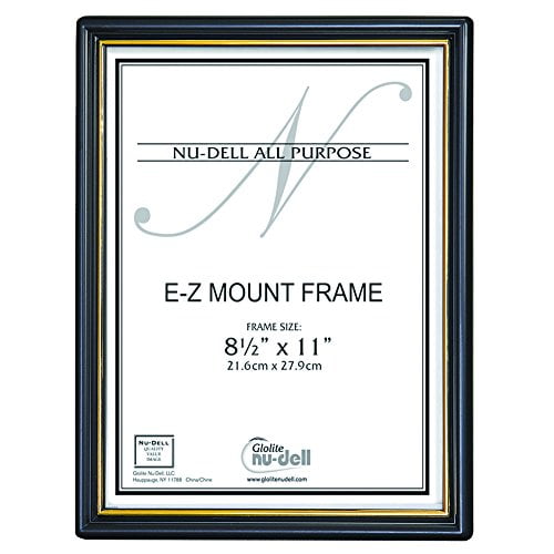 NuDell 8.5 "x 11" EZ Monter Cadre de Document Économie Face en Plastique, Noir avec Garniture d'Or