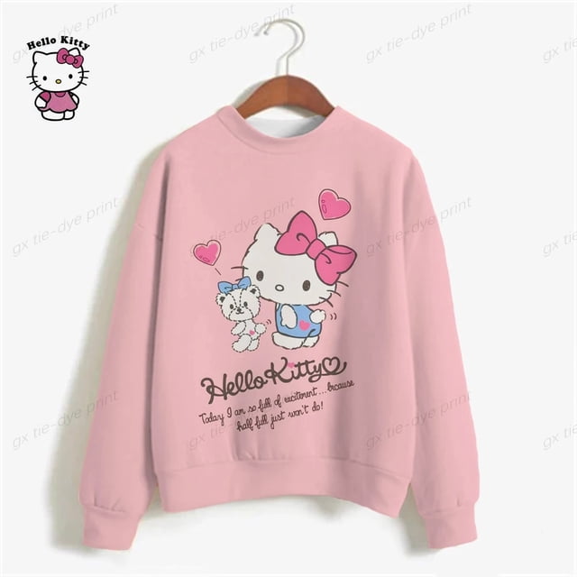 Hello Kitty Chandail en Molleton Imprimé pour Femmes, Chandails à Capuchon à Manches Longues, Chandail à Capuchon Surdimensionné pour Femmes, Chandail en Molleton Imprimé Dessin Animé pour Femmes Y2k HOEMLIN