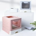 thumbnail image 2 of Pink Enclosed Foldable Cat Litter Box with Dual Entry (Front/Top) - Anti-Spill Hollow Top Design, Drawer Tray for Easy Cleaning, Spacious PVC Kitty Toilet with Scoop, Travel-Friendly & Space-Saving, 2 of 6
