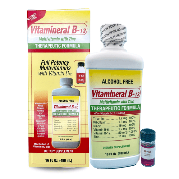 Vitamineral B-12 Multivitamin with Zinc – Alcohol-Free Dietary Supplement, 16 fl oz,