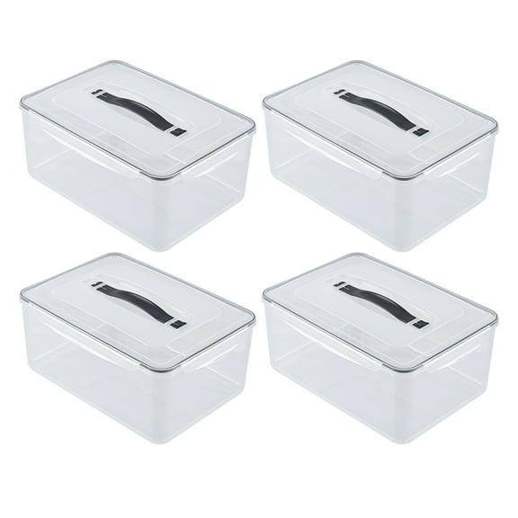 Lesbin 15 L Clear Airtight Rectangular Storage Container for Food, Set of 4 Plastic Clear Food Storage Container with Latch Lid and Handle