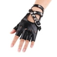 thumbnail image 4 of Guantes de baile de medio dedo para mujer, guantes de cuero con remaches de cadena estilo punk para baile callejero y baile en barra, 4 of 6