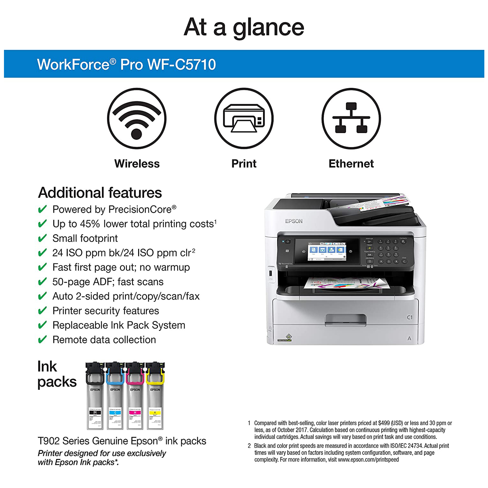 Epson Workforce Pro WF-C5710 All-in-One Network Multifunction Color Inkjet Printer with Scanner, Copier and Fax - image 2 of 5