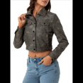 thumbnail image 1 of Chaqueta Corta de Piel Sintética para Mujer, Cuello Vuelto, Bolsillo con Solapa y Broches, Estilo Retro. Gris XL, 1 of 10