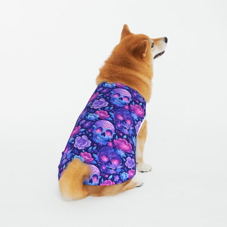Honeii blue Skull purple flower1 Pattern 100% Cotton Dog Clothes Dog Costumes Doggie Shirts Puppy Shirt Pet Vest Tank Top Cat Tee-3X-Large