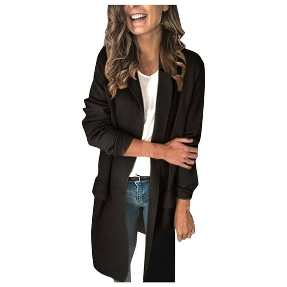 Women's Casual Solid Coat Long Sleeve Pocket Coat Open Stitch