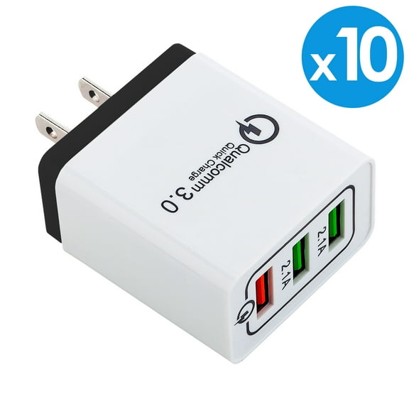 10-Pack USB Wall Charger, AFFLUX 7.2A 3-Port Fast Charging USB Wall Charger Universal Power Adapter Qualcomm 3.0 Quick Charge For Cell Phone, Samsung Note 8 9 Galaxy S8, S9, S9  iPhone 7 8 X XR Xs Max