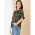 thumbnail image 4 of Blusa Campesina Floral Escote Elástico Manga De Burbuja Hombros Descubiertos Para Mujer Azul Marino M, 4 of 6