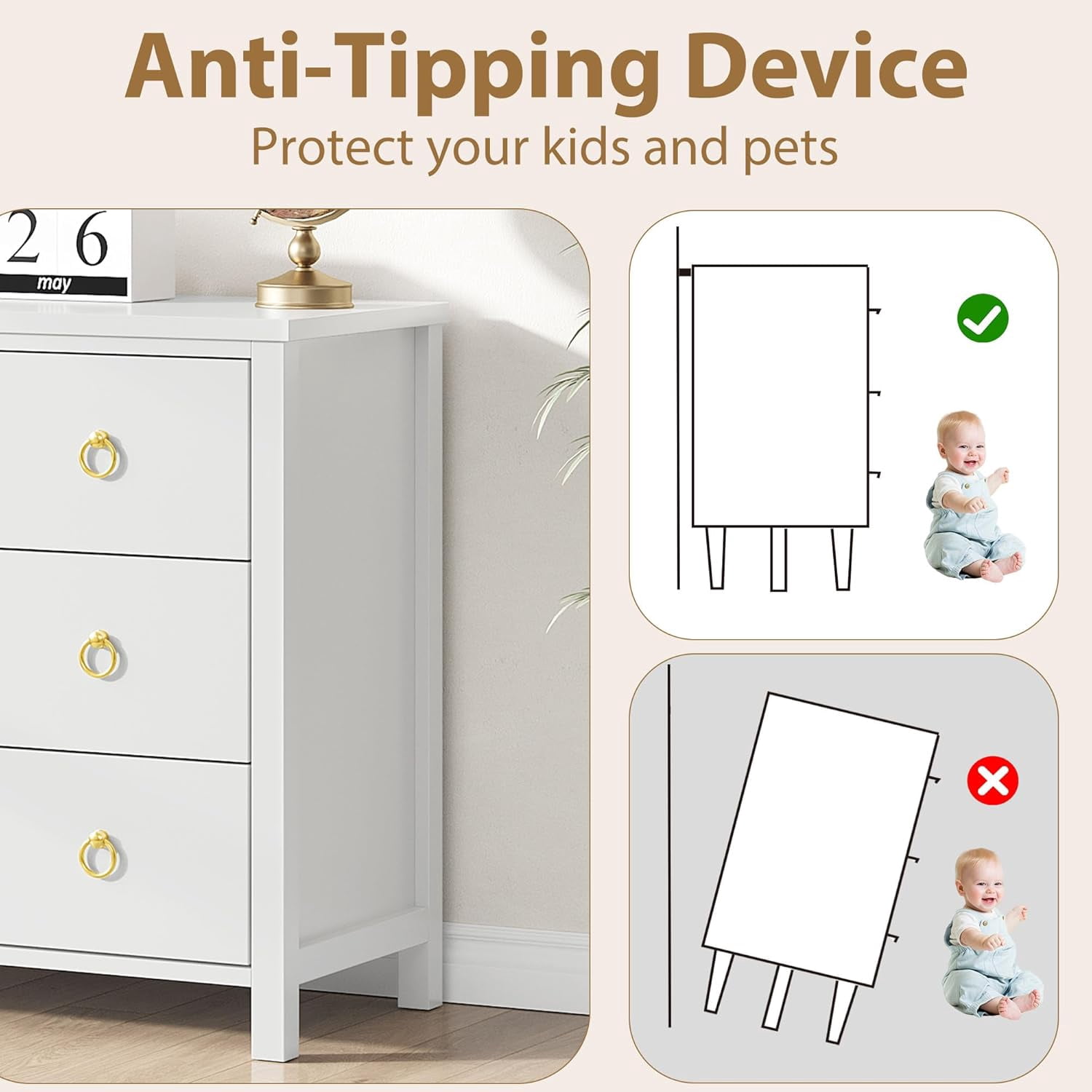 Dresser for Bedroom, Chest of Dressers 29" Tall Dresser for Closet with 3 Drawers Chest with Clothes Storage Cabinet, Drawer Organizer for Bedroom, Living Room, Hallway, White