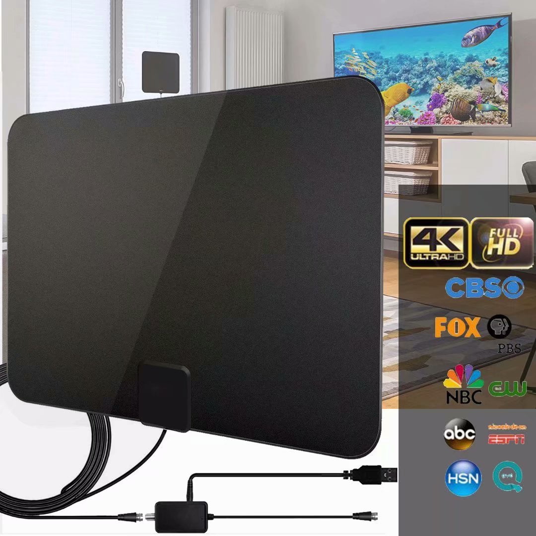 4K 1080P HDTV Digital Indoor Flat TV Antenna Signal Booster VHF UHF 300 mile Fox 