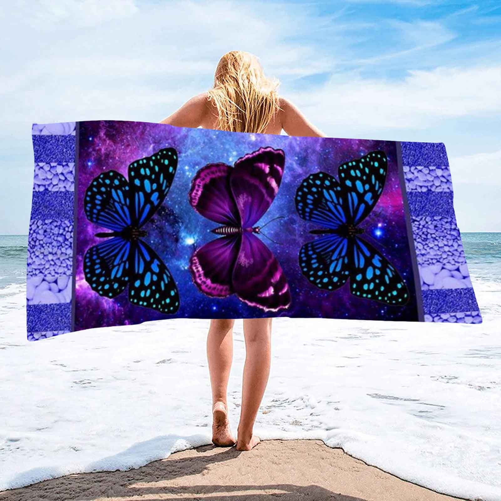 Yarino Beach Towels Oversized Clearance 60inx28in Purple Butterflys Double-sided Velvet Quick Drying Printed Beach Towel Adult Swimming Towel Microfiber Beach Towel Multi-color