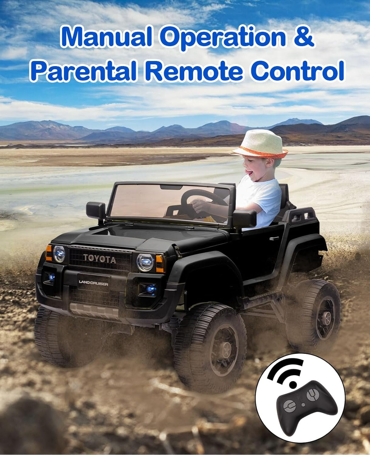 EastVita 24V Ride on Car for Kids, 2 Seater Ride on Car Truck, Licensed Toyota Electric Car with Parent Remote Control, 4.4MPH, 4x550W Motors