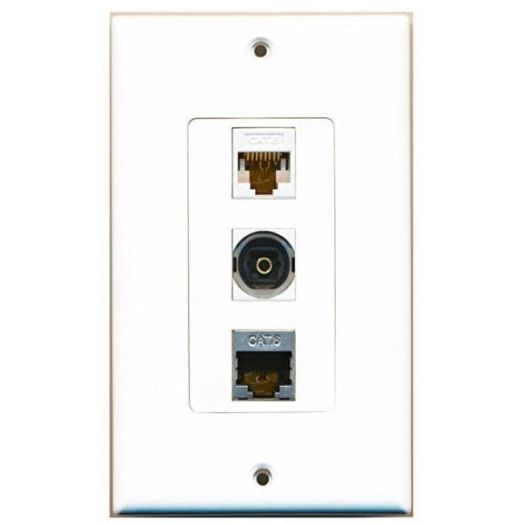 RiteAV - 1 Port Shielded Cat6 Ethernet and 1 Port Toslink and 1 Port Cat6 Ethernet White Decorative Wall Plate Decorative