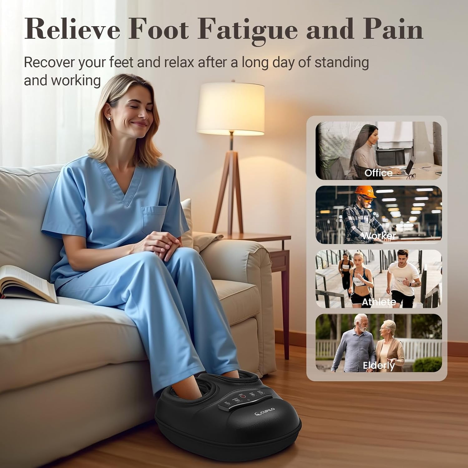 Cupilo Shiatsu Foot Massager, Feet Massager Machine with Remote Control, 3 Heat Levels, 5 Deep Kneading Therapy Pressure for Plantar Fasciitis, Neuropathy, Blood Circulation