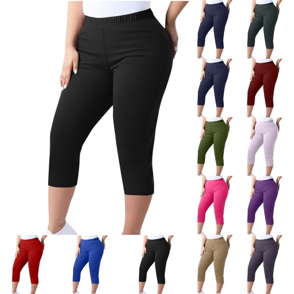 Dxzfnsa Capri Leggings for Women Plus Size High Waisted Capri Leggings with Pockets for Women Tummy Control Yoga Pants Women S-5XL