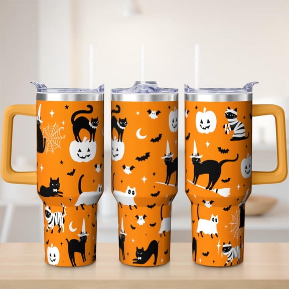 Ghost tumbler 40 oz tumbler with handle and straw 304 stainless steel travel cup coffee mug water bottle suitable as a gifts for women Halloween gift